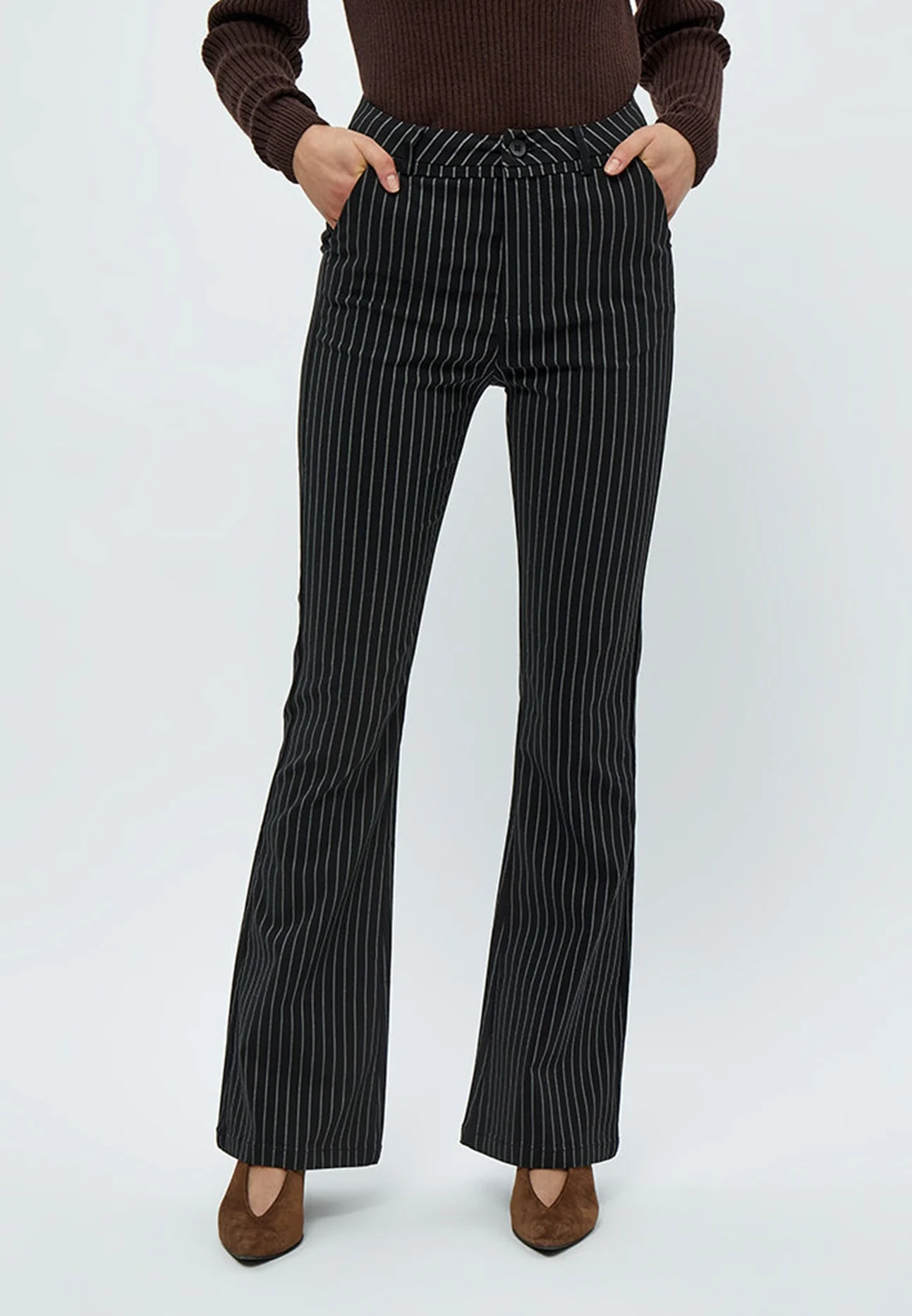 Minus Carma stripe flared pants black grey pinstripe - Image 2