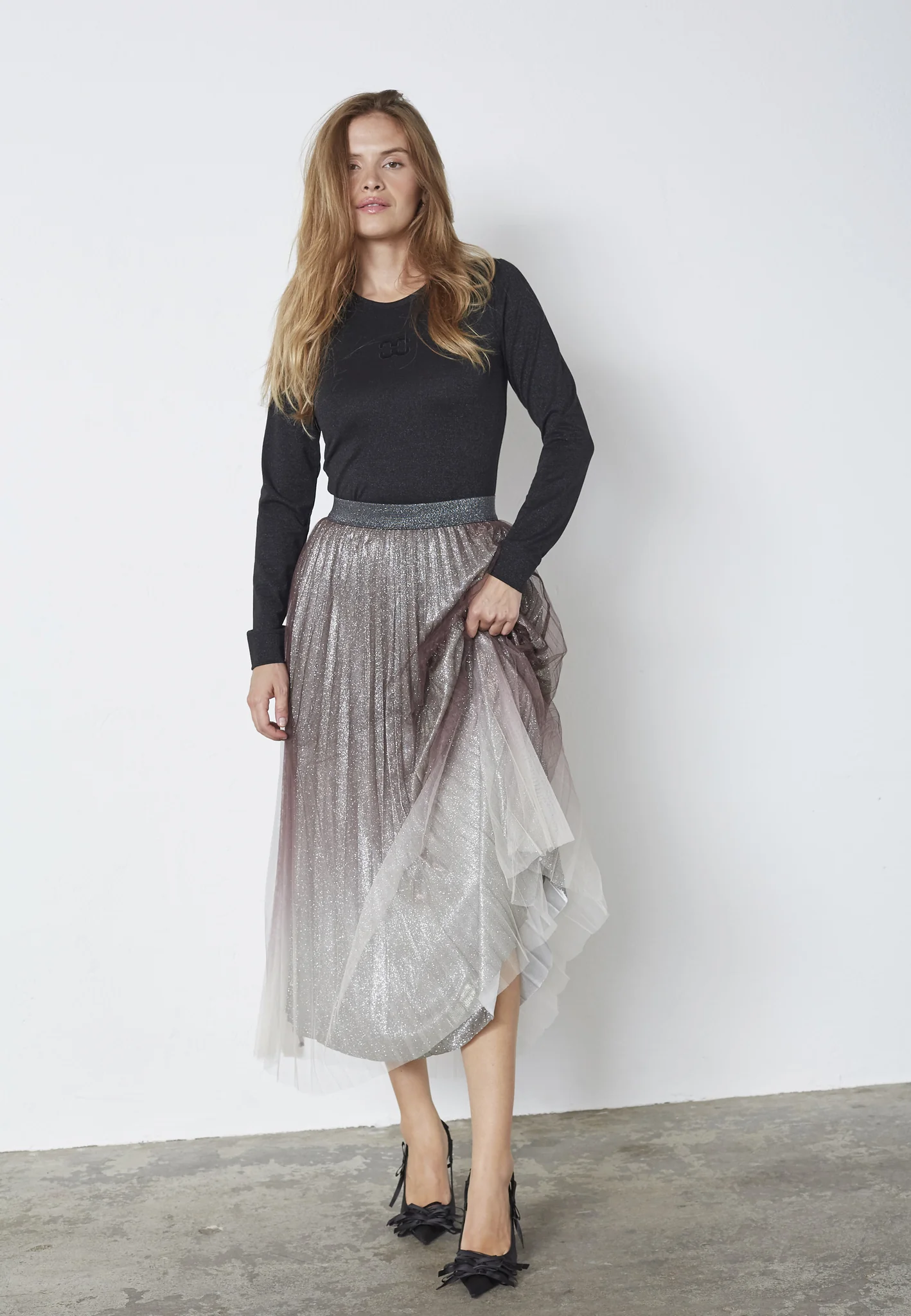 Co’Couture Glittercc Plissé Skirt Dark Brown - Image 5