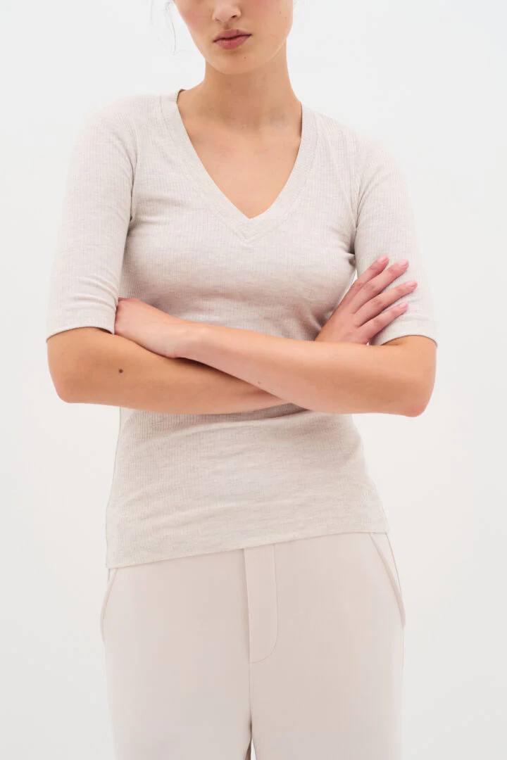 InWear DagnaIW Melange V T-Shirt Ecru - Image 2