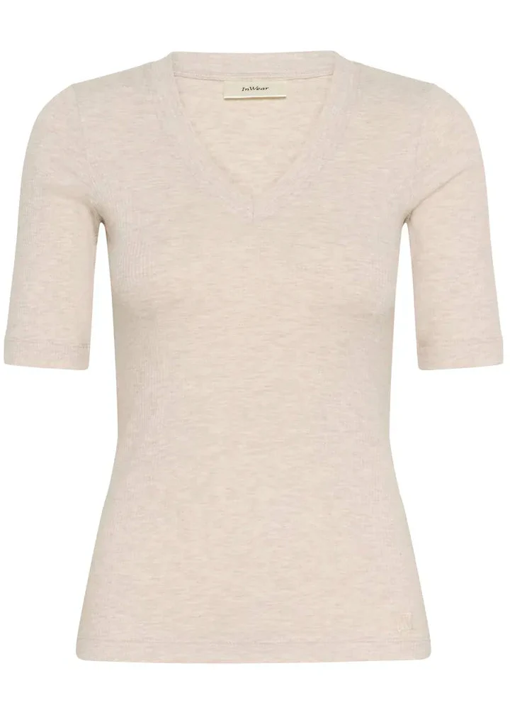 InWear DagnaIW Melange V T-Shirt Ecru - Image 4