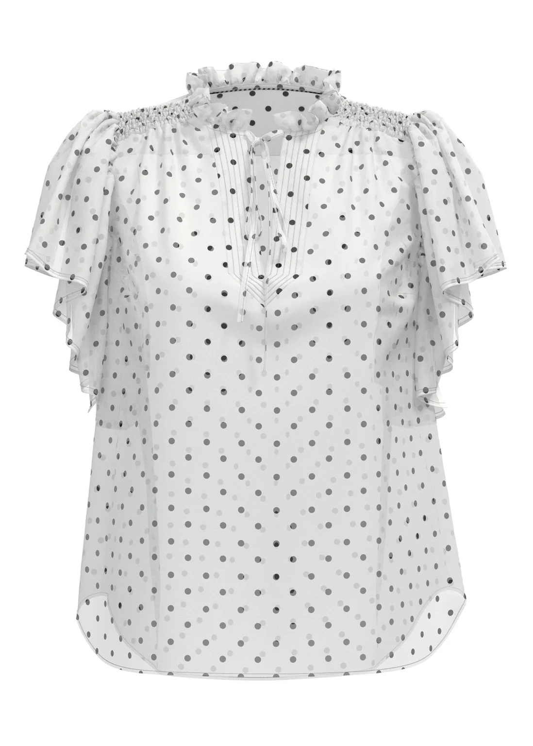 Co'Couture DionneCC Dot SS Frill Top Off-whiteí - Image 3