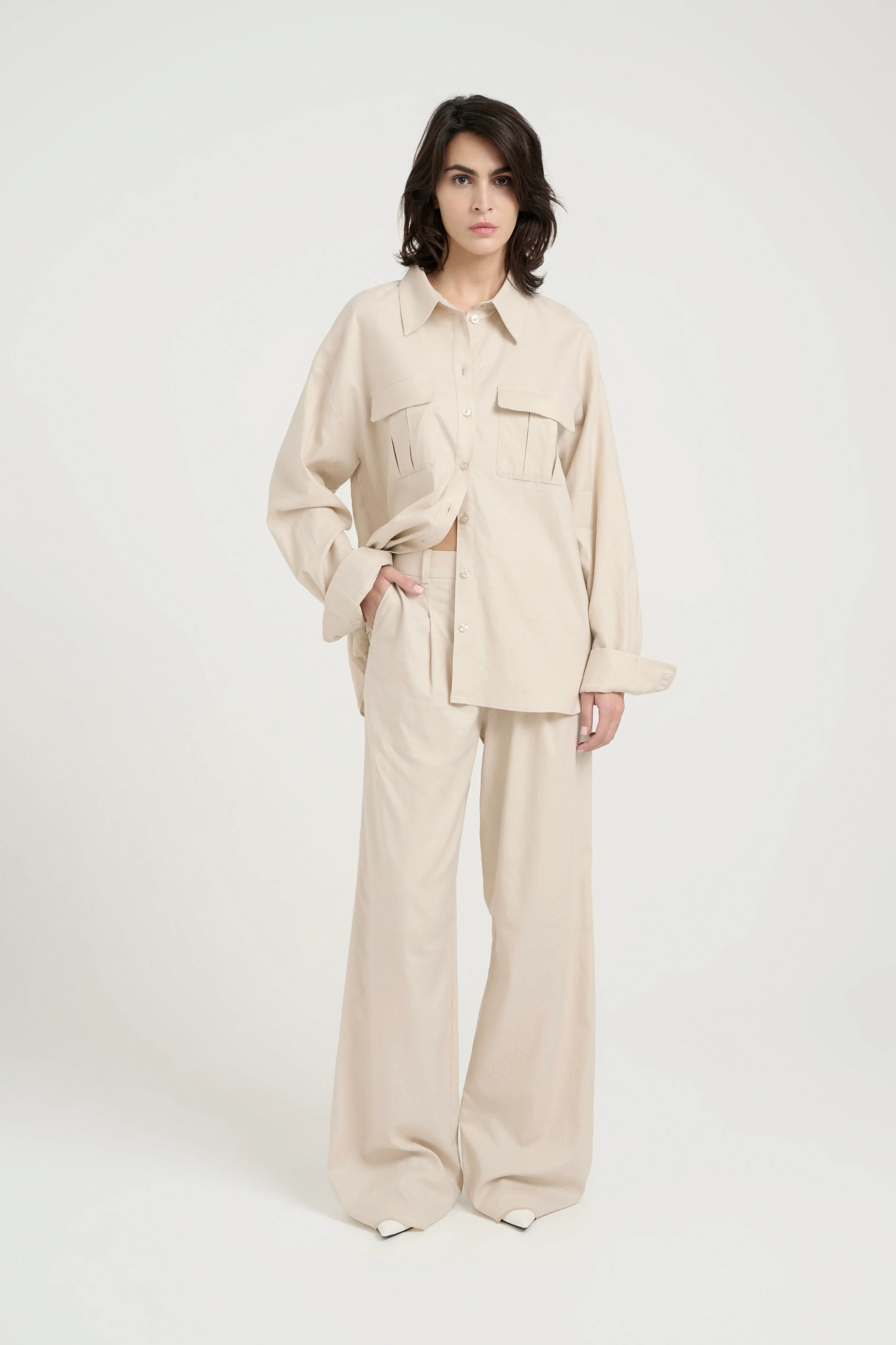 Gestuz ElarahGZ linen HW pants NOOS Ancient Scroll sand - Image 4