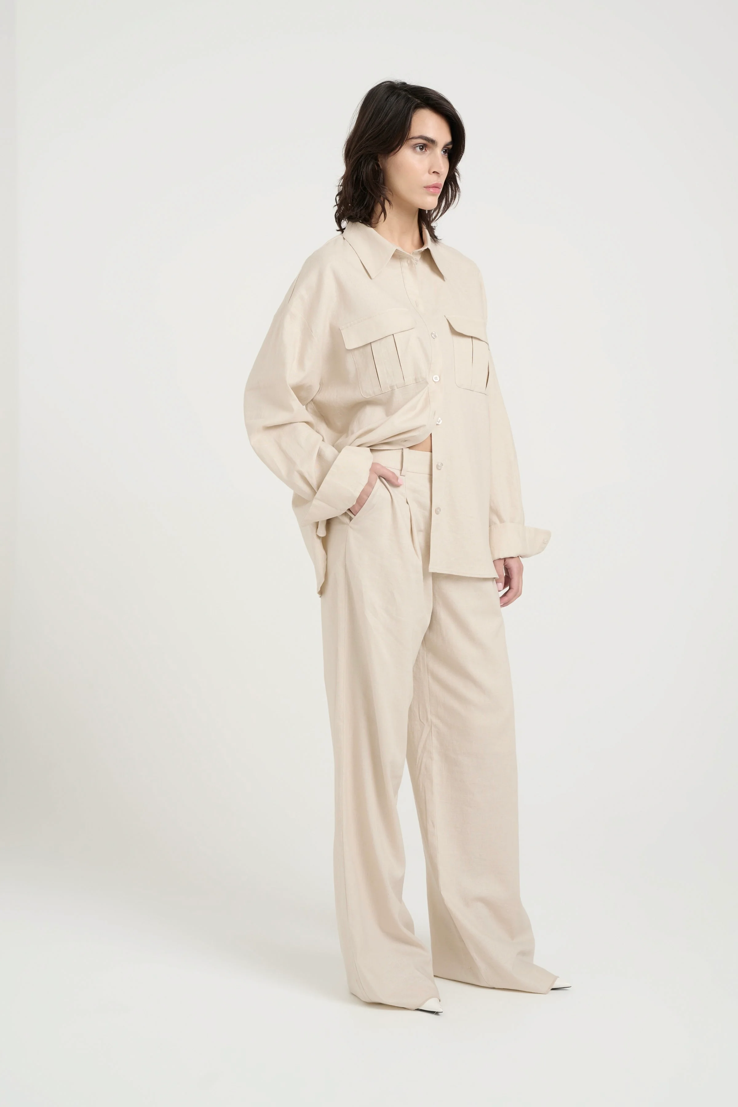 Gestuz ElarahGZ linen HW pants NOOS Ancient Scroll sand - Image 5