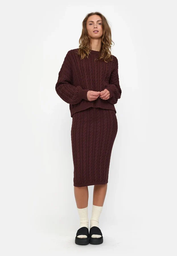 Esmé Studios ESBraidy Skirt Knit Bitter Chocolate (bordeaux) - Image 4