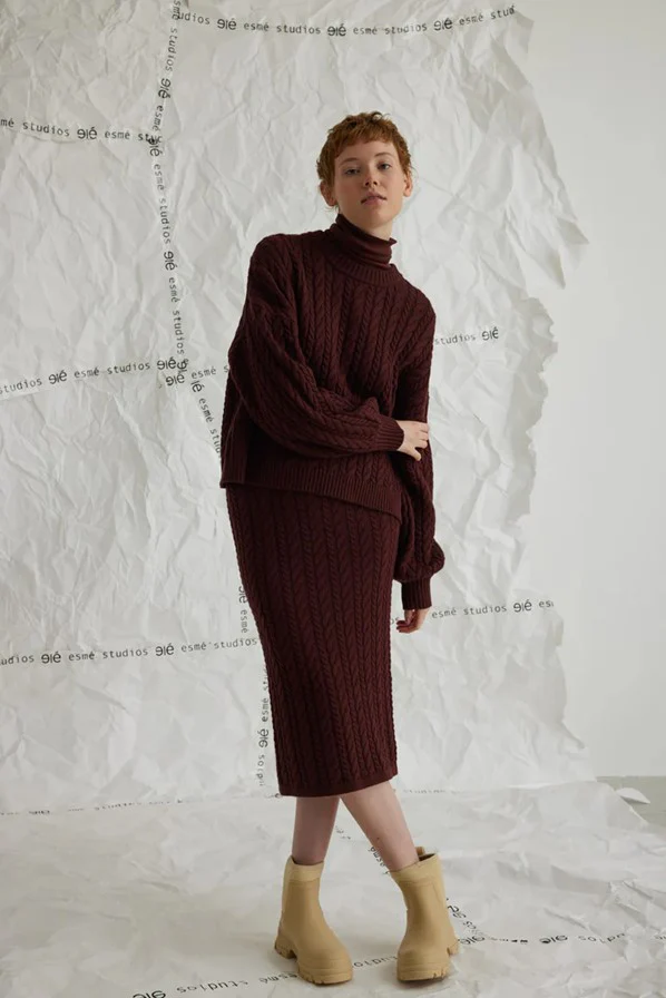 Esmé Studios ESBraidy Skirt Knit Bitter Chocolate (bordeaux) - Image 8