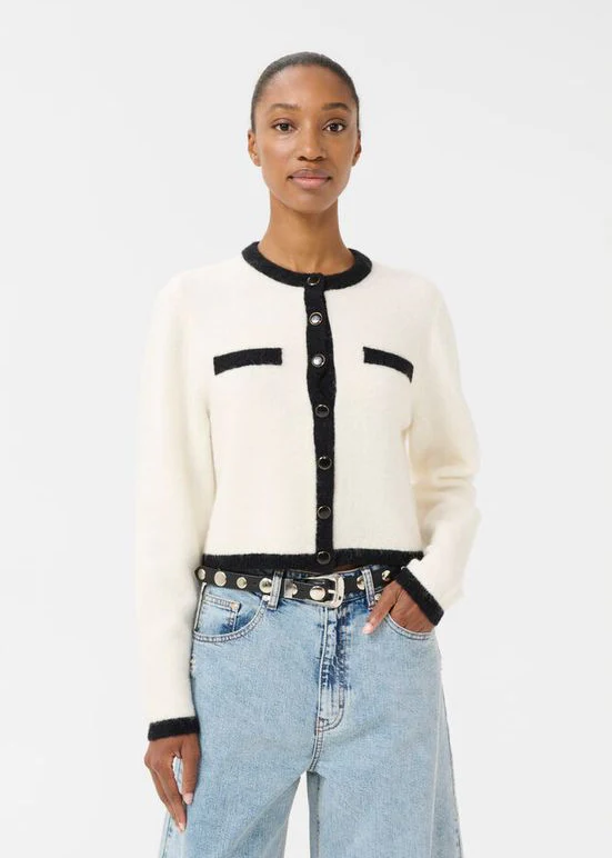 Gestuz GZalpha ls contrast cardigan Ivory/black comb - Image 4