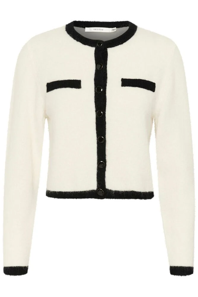 Gestuz GZalpha ls contrast cardigan Ivory/black comb - Image 5