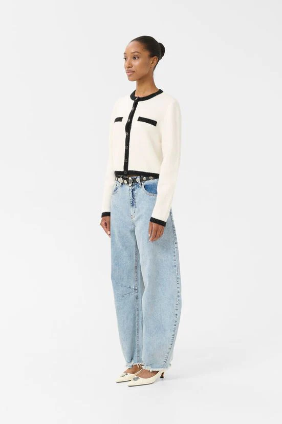Gestuz GZalpha ls contrast cardigan Ivory/black comb - Image 6