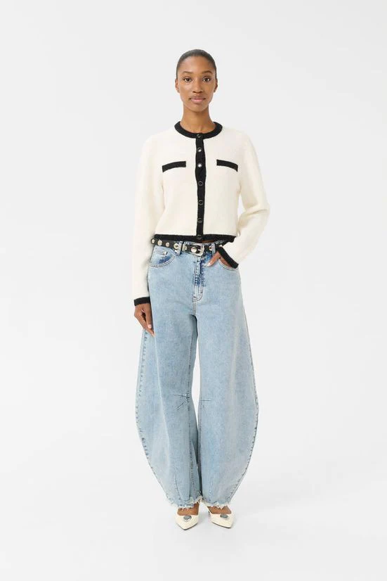 Gestuz GZalpha ls contrast cardigan Ivory/black comb - Image 7