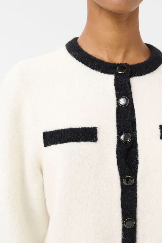 Gestuz GZalpha ls contrast cardigan Ivory/black comb - Image 9