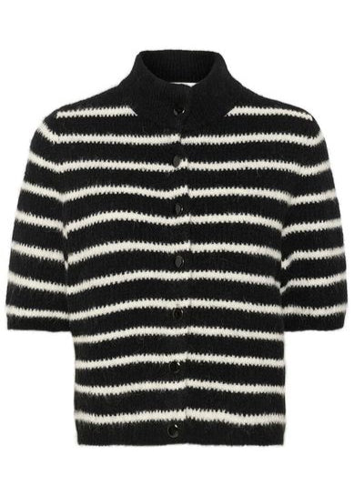 Gestuz GZalpha SS short cardigan black ivory stripe - Image 2