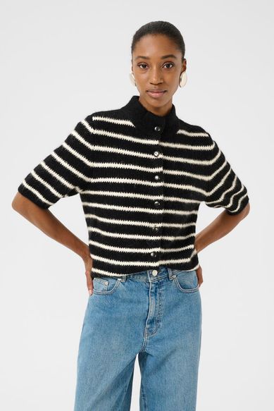 Gestuz GZalpha SS short cardigan black ivory stripe - Image 3