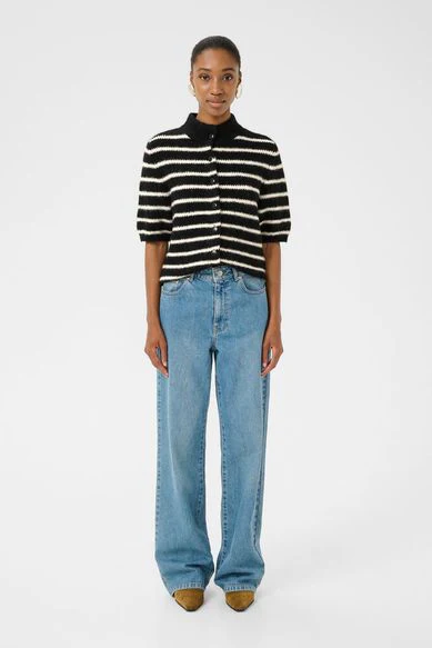 Gestuz GZalpha SS short cardigan black ivory stripe - Image 4