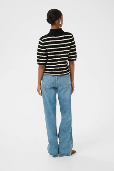 Gestuz GZalpha SS short cardigan black ivory stripe - Image 7