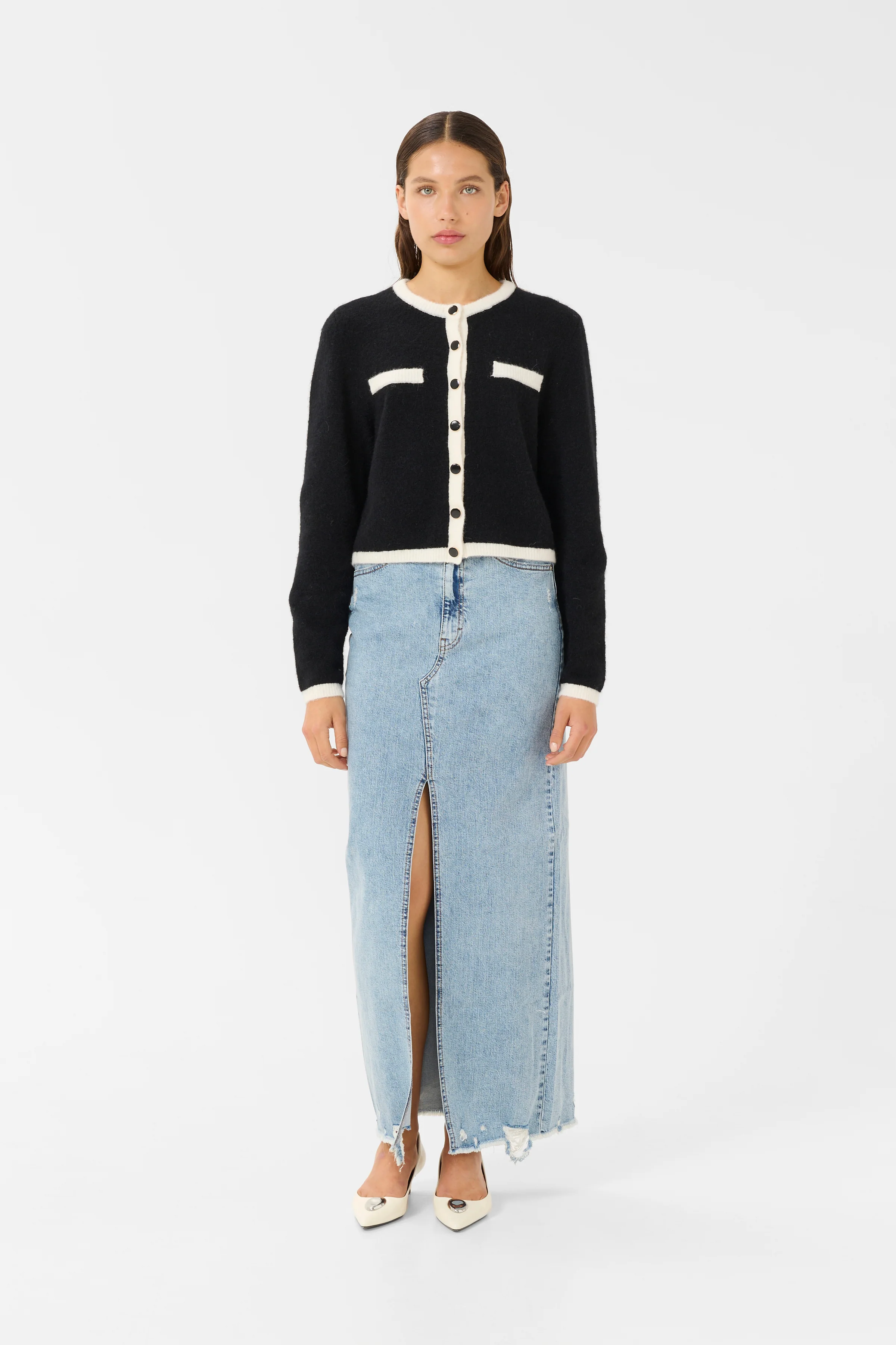 Gestuz GZalpha ls contrast cardigan Black/Ivory comb - Image 2