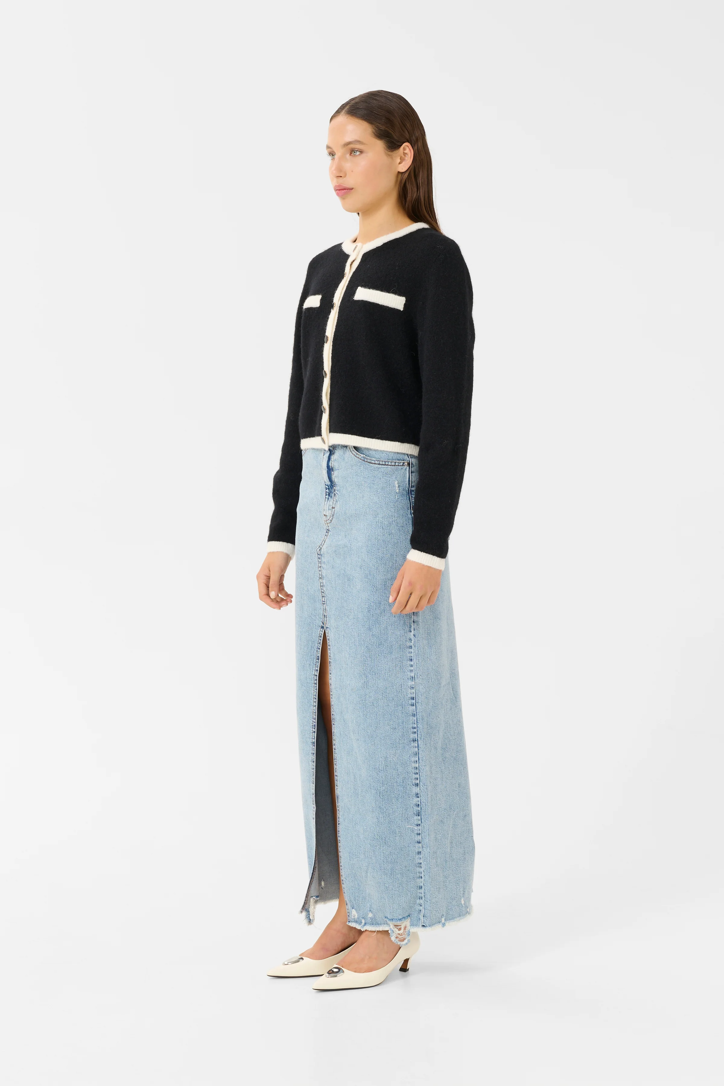 Gestuz GZalpha ls contrast cardigan Black/Ivory comb - Image 3
