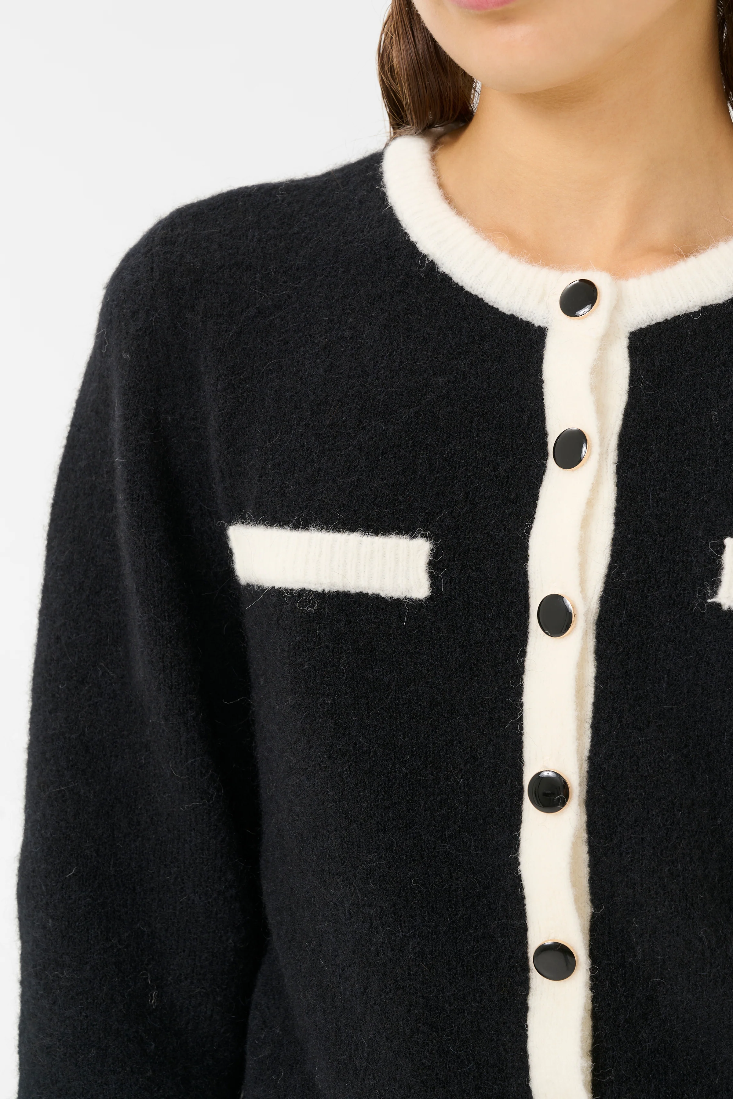 Gestuz GZalpha ls contrast cardigan Black/Ivory comb - Image 4
