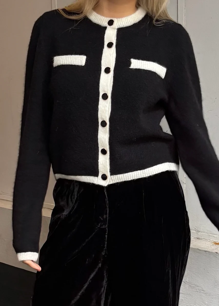 Gestuz GZalpha ls contrast cardigan Black/Ivory comb - Image 5