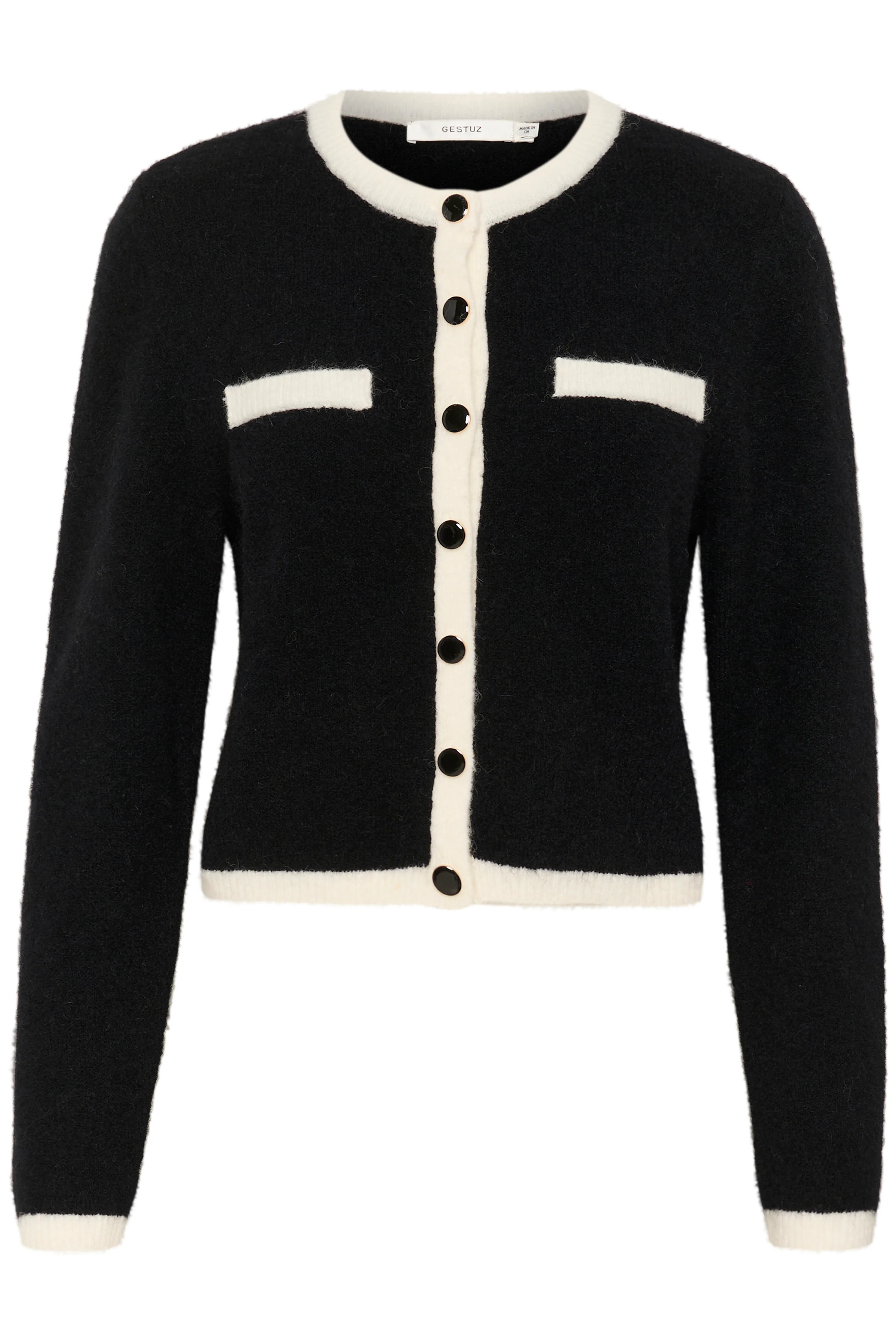 Gestuz GZalpha ls contrast cardigan Black/Ivory comb - Image 6