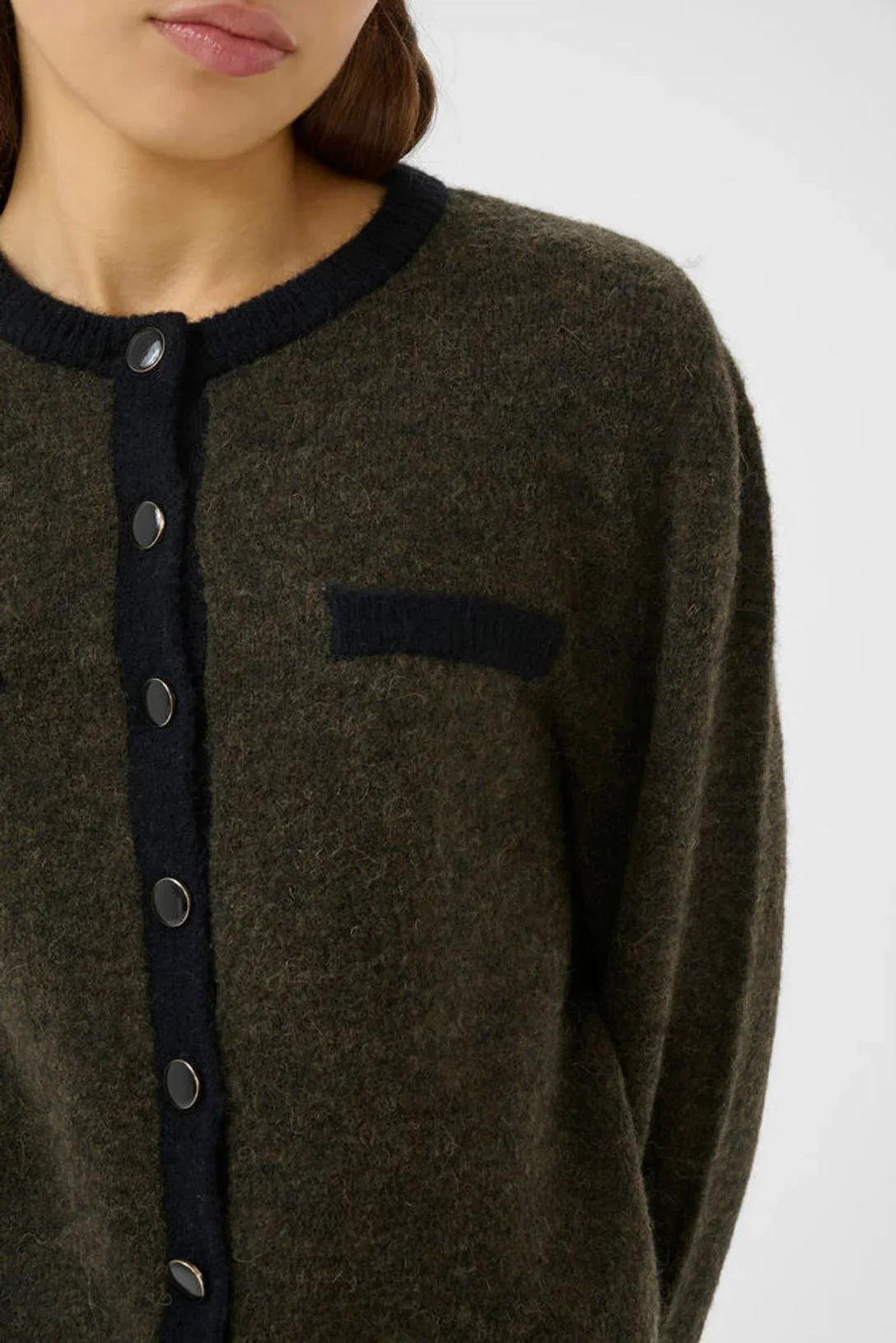 Gestuz GZalpha ls contrast cardigan Olive Mélange/Black - Image 2