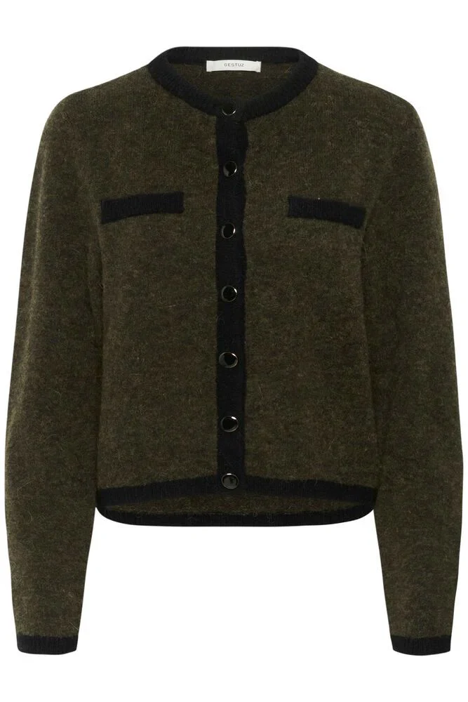 Gestuz GZalpha ls contrast cardigan Olive Mélange/Black - Image 3