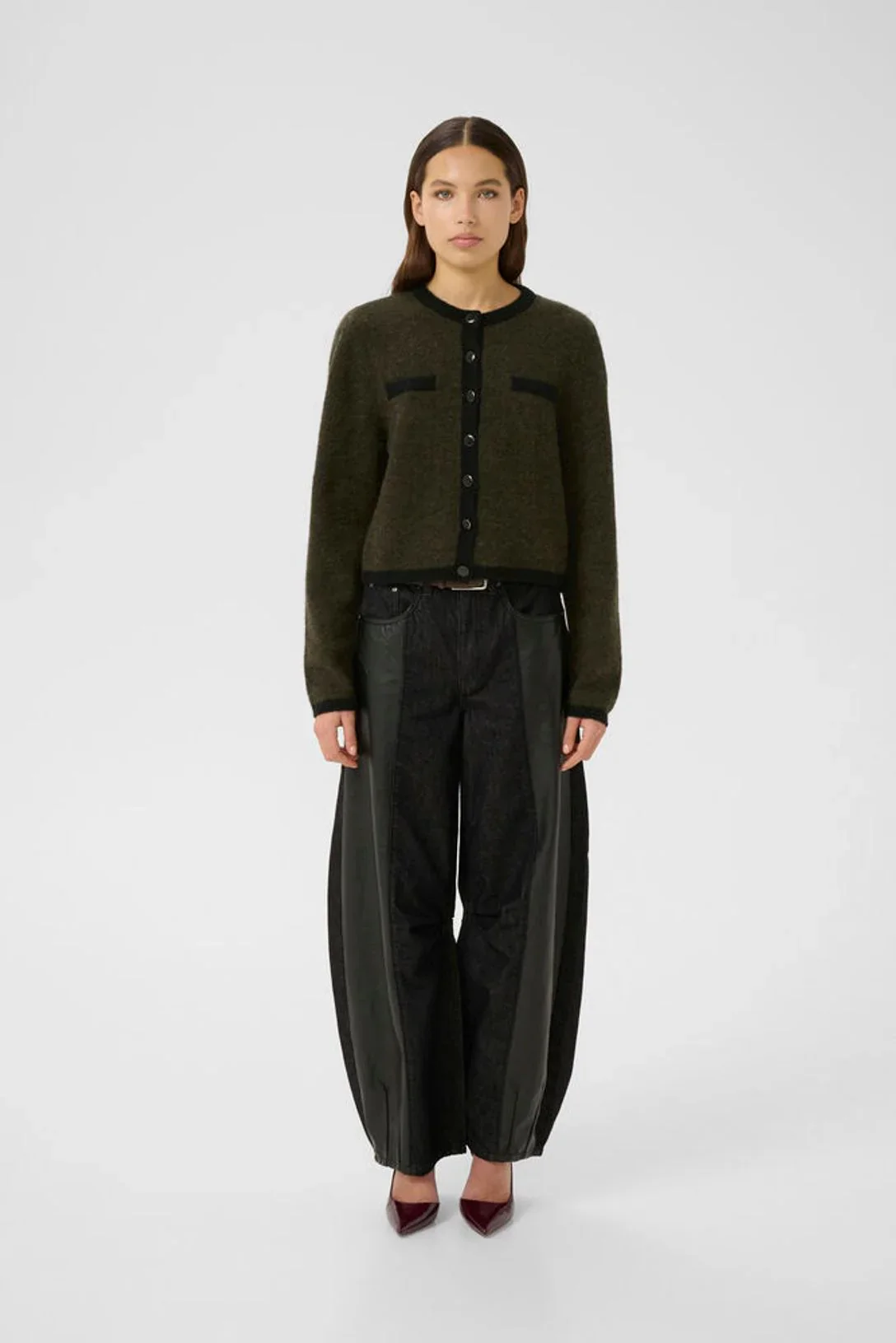 Gestuz GZalpha ls contrast cardigan Olive Mélange/Black - Image 4