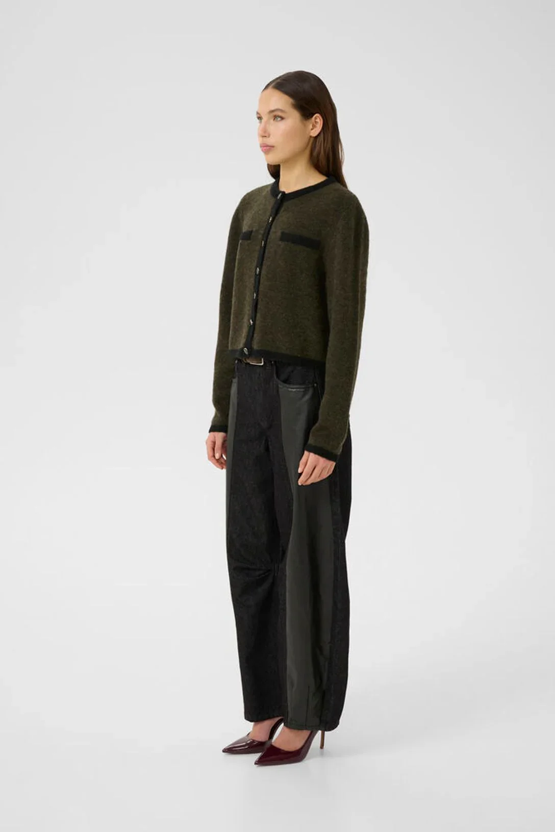 Gestuz GZalpha ls contrast cardigan Olive Mélange/Black - Image 5