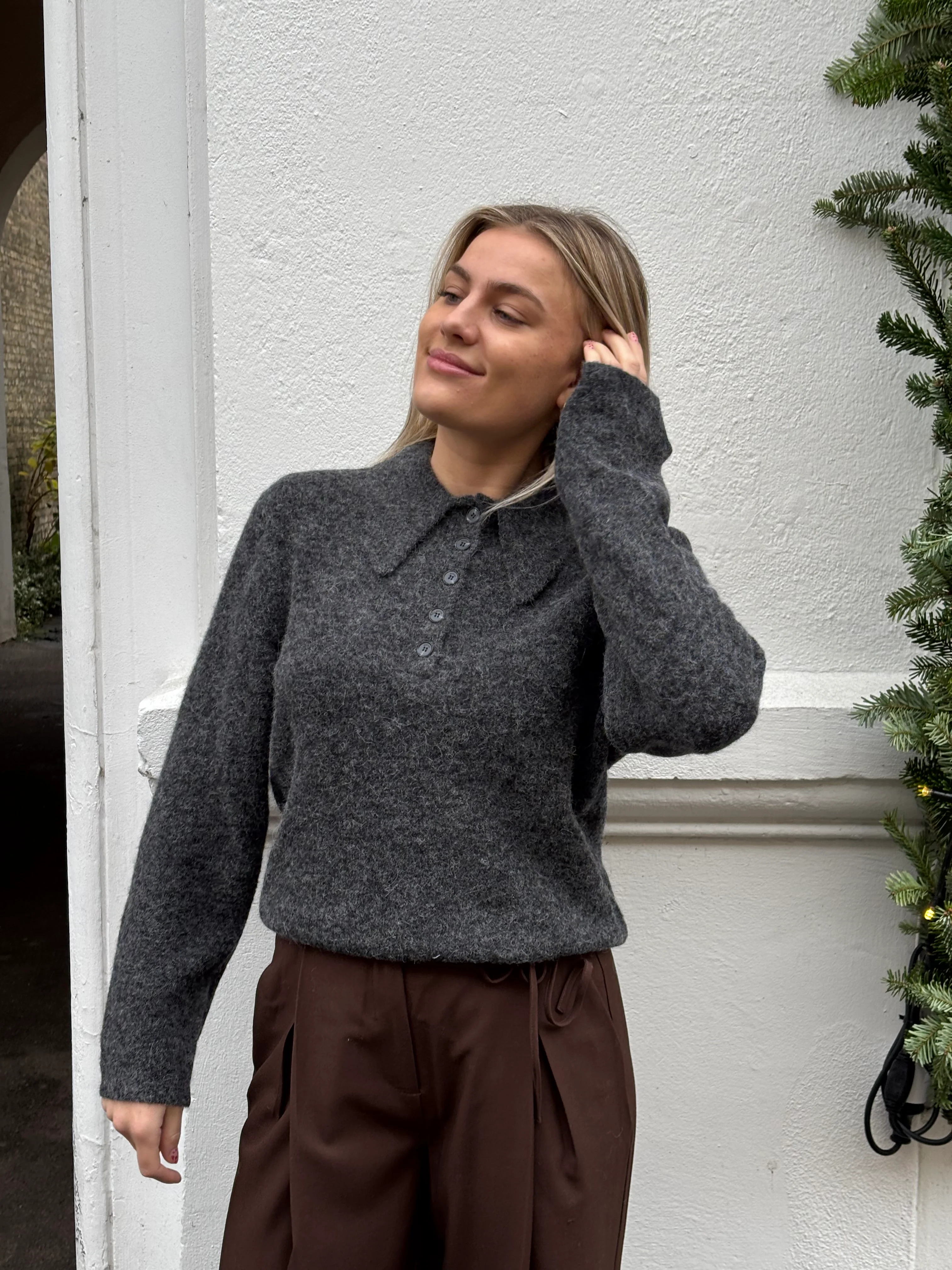 Gestuz GZalpha polo pullover Charcoal melange - Image 2