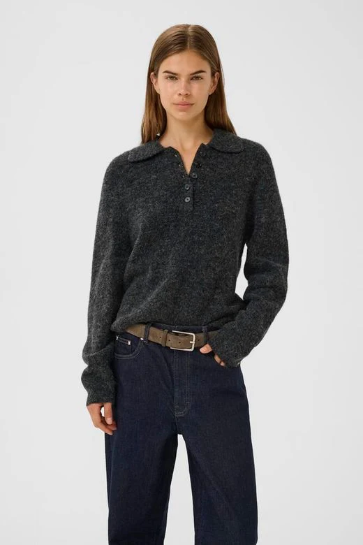 Gestuz GZalpha polo pullover Charcoal melange - Image 3