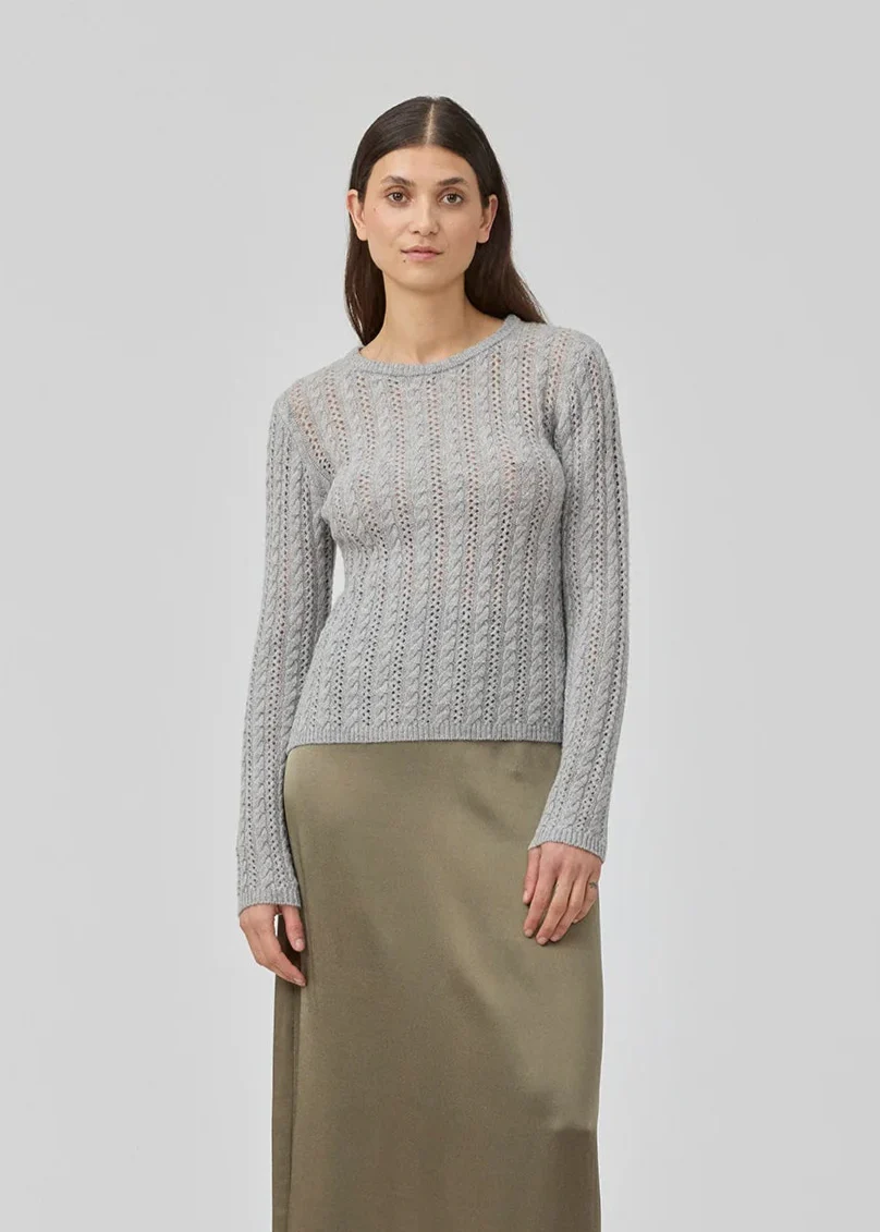 Modström HowieMD cable o-neck Grey Melange - Image 8