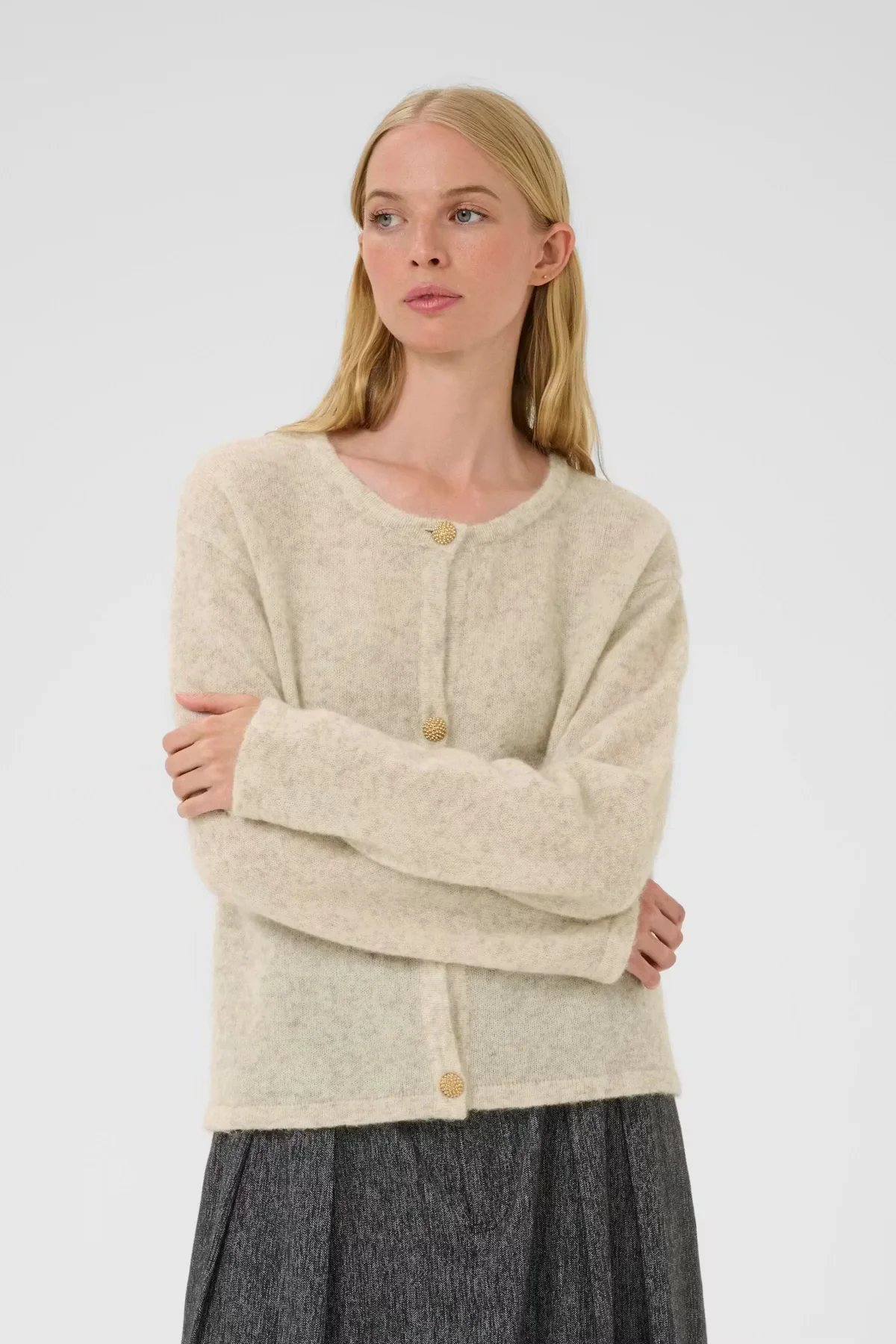 Karen by Simonsen KBZelda Round neck Cardigan Egret - Image 4