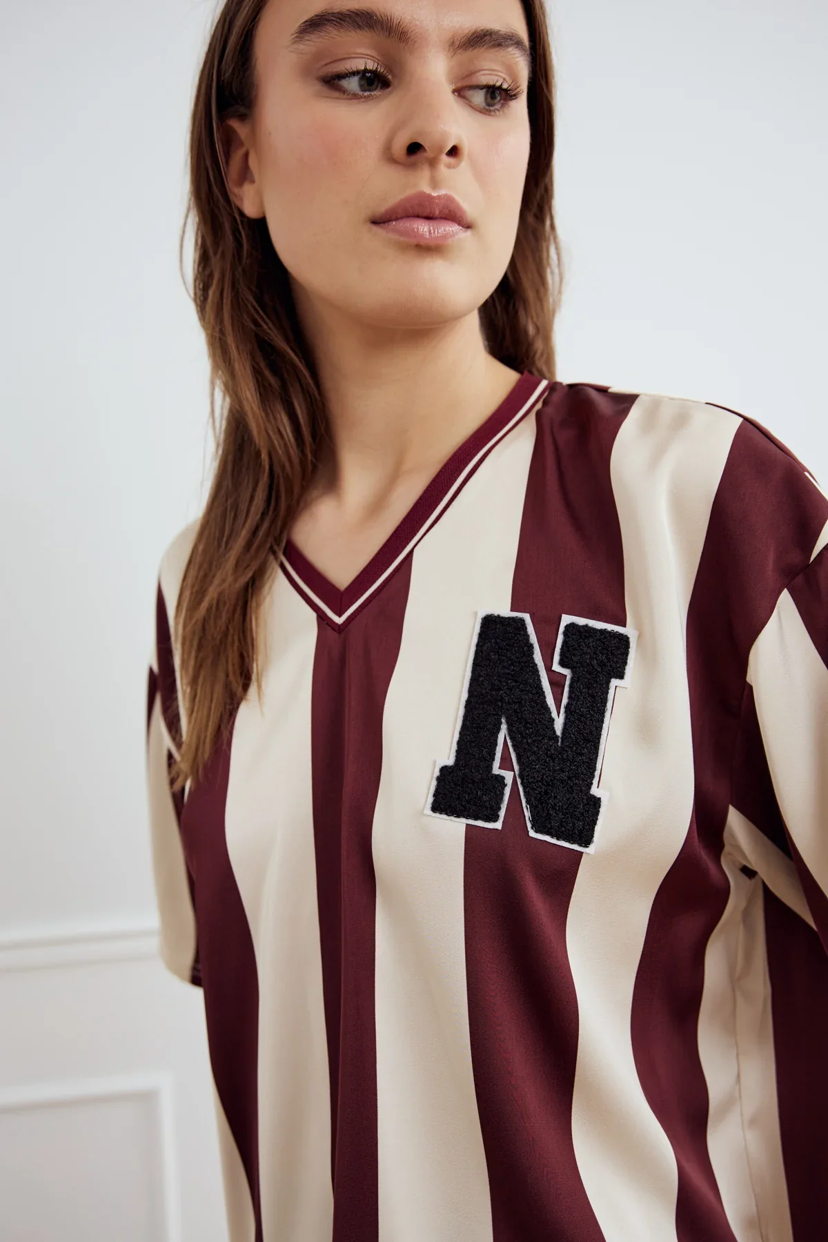 Noella Lucena Blouse Mahogany Ivory Stripe - Image 3