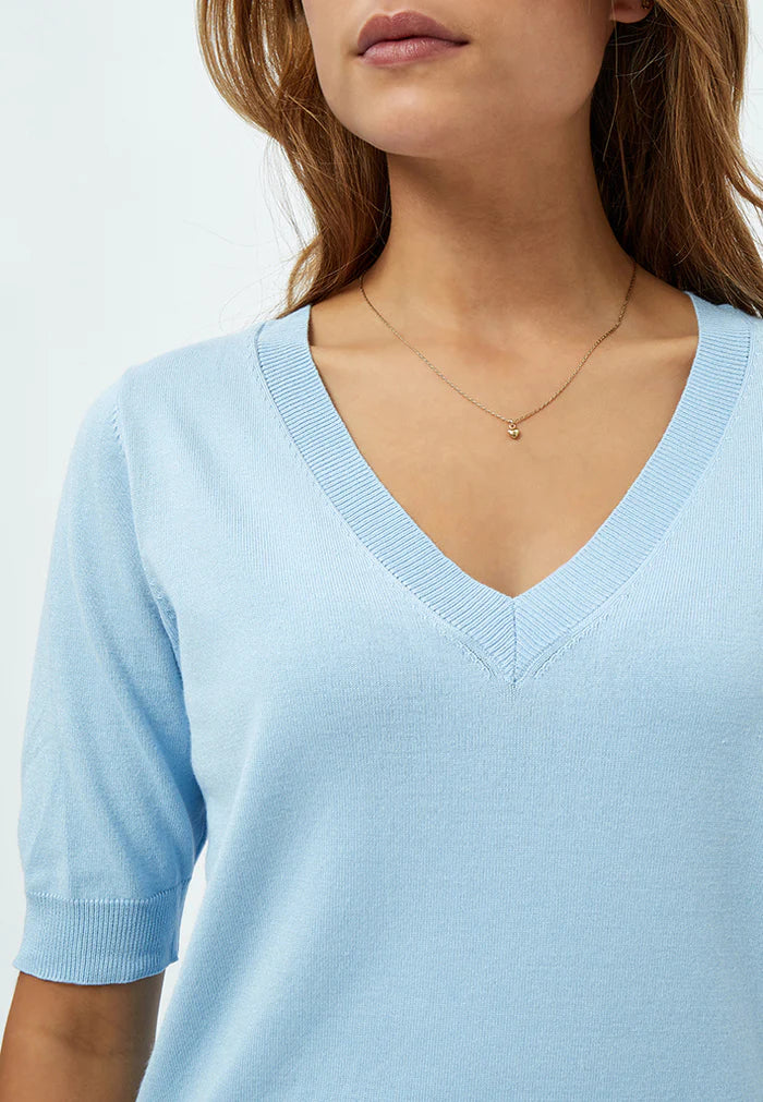 MSMilla V-Neck Knit Tee 1048 Ice Blue - Image 2