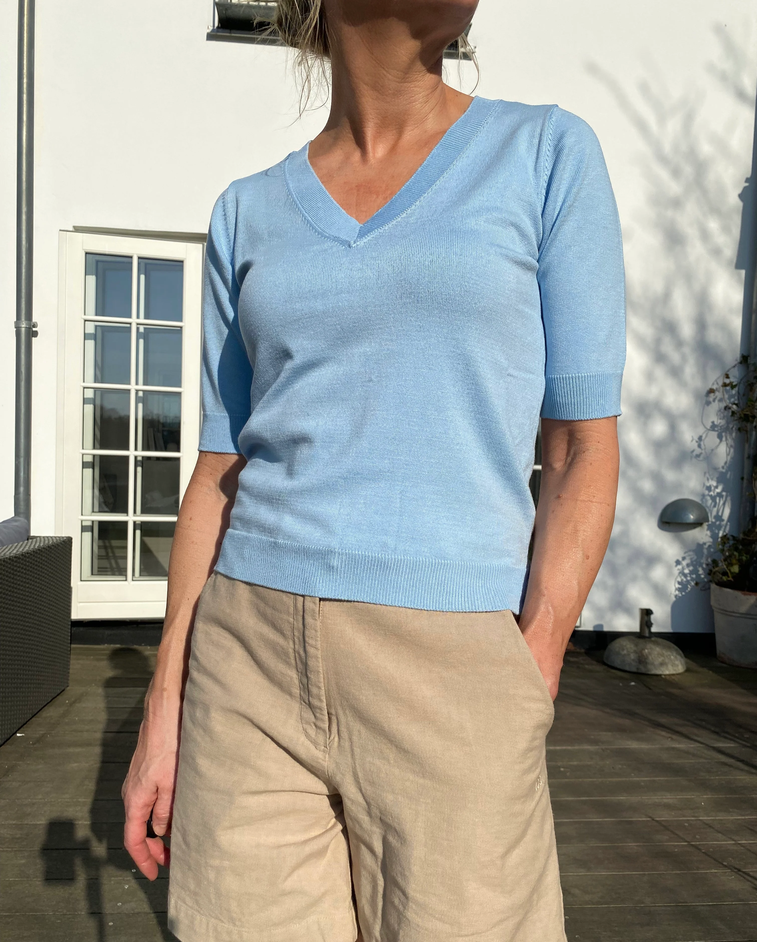 MSMilla V-Neck Knit Tee 1048 Ice Blue - Image 5