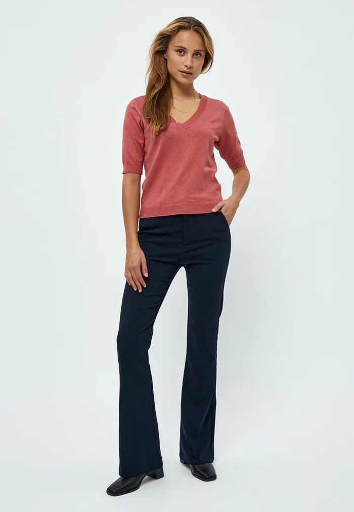 MSMilla V-Neck Knit Tee 4201M Dusty Cedar Red Melange - Image 2