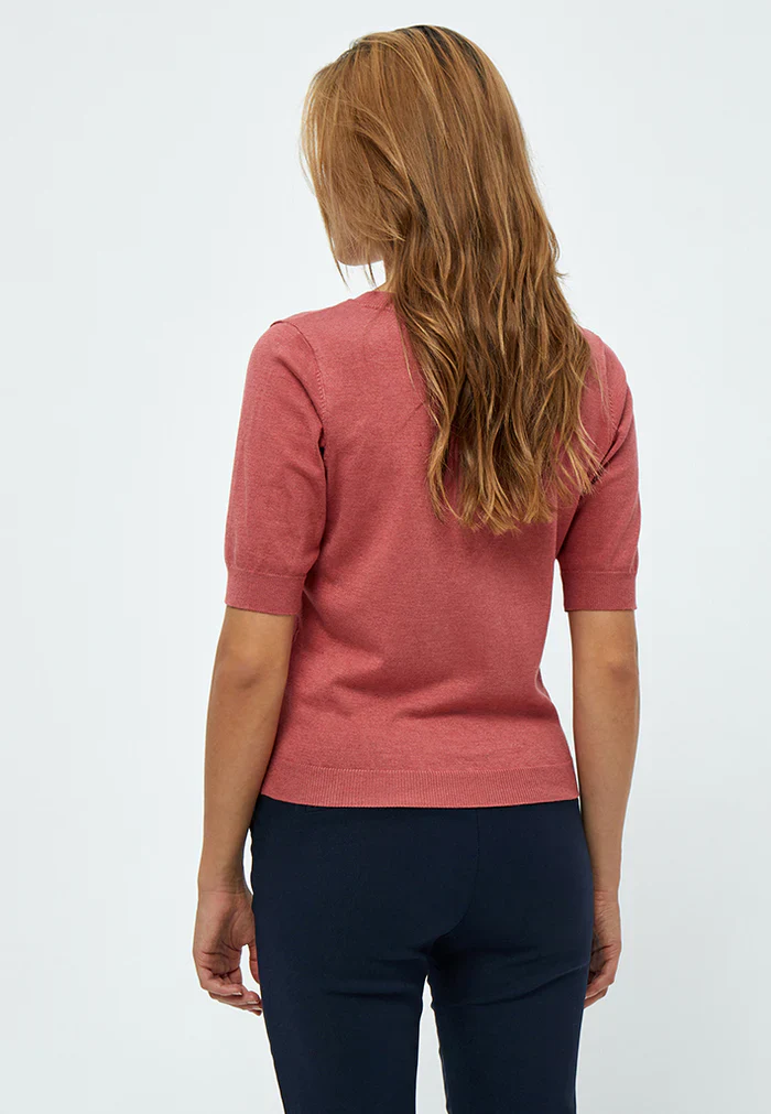 MSMilla V-Neck Knit Tee 4201M Dusty Cedar Red Melange - Image 4