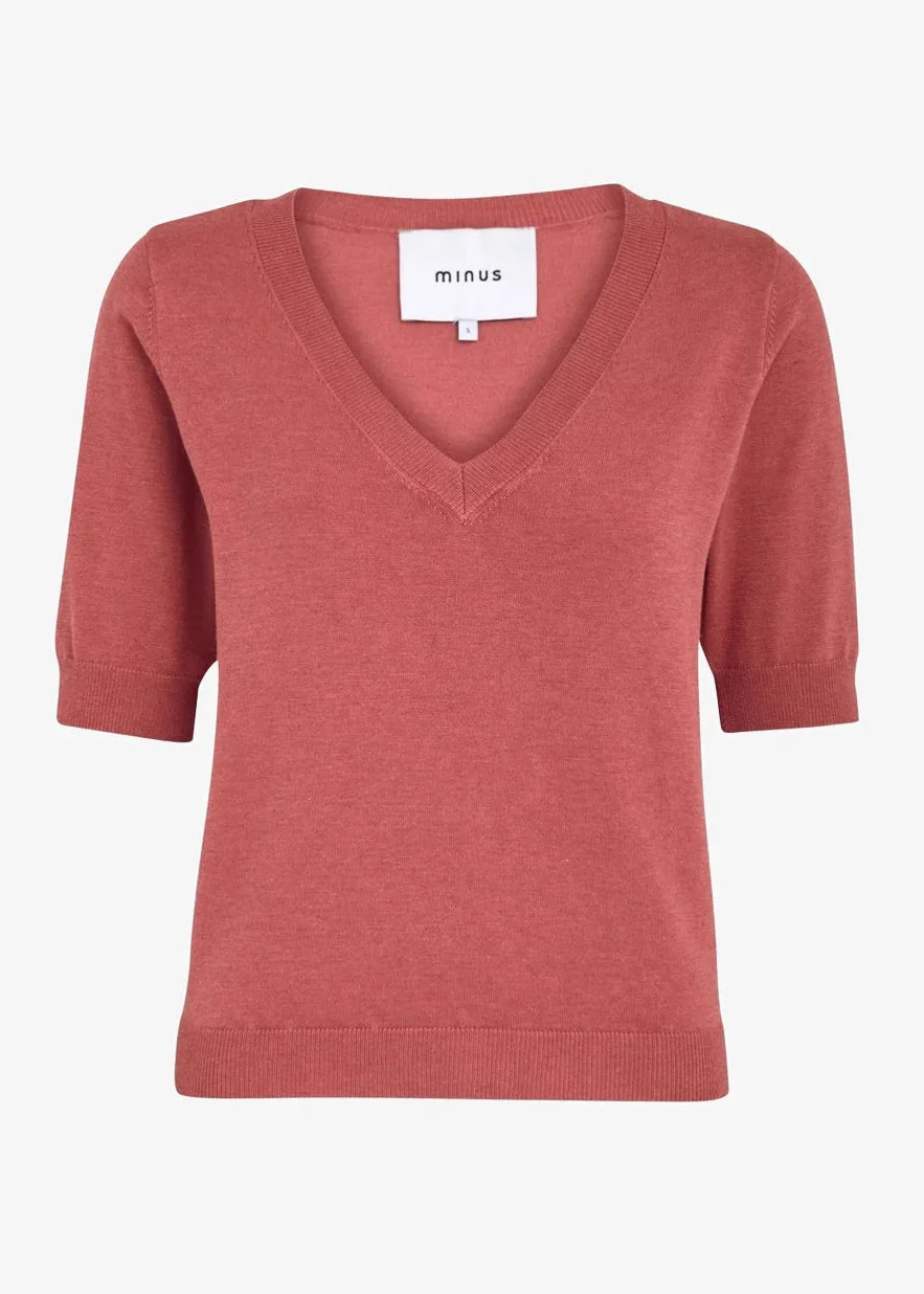 MSMilla V-Neck Knit Tee 4201M Dusty Cedar Red Melange - Image 5