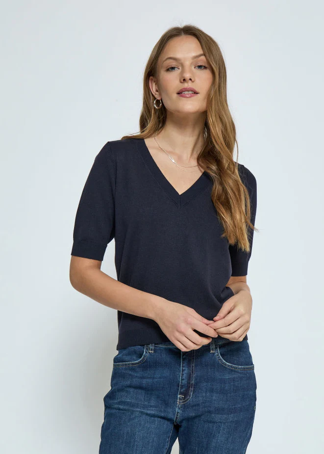 MSMilla V-Neck Knit Tee black iris (navy) - Image 2