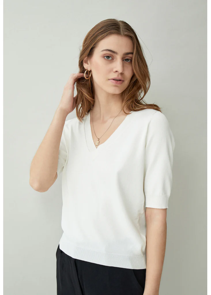 MSMilla V-Neck Knit Tee white - Image 6