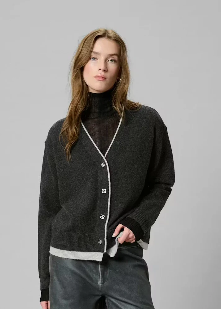 My Essential Wardrobe MWTracy Knit Cardigan Dark Grey Melange - Image 2