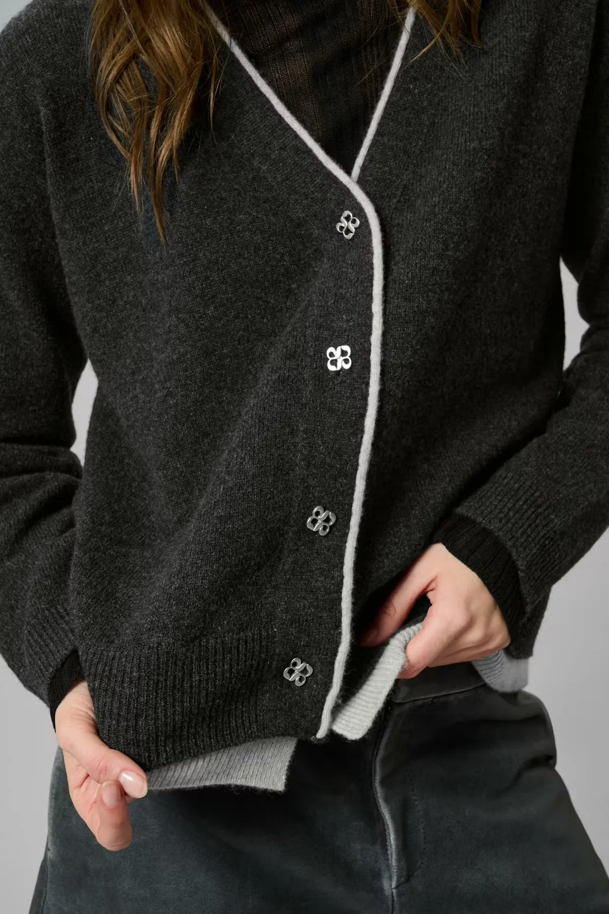 My Essential Wardrobe MWTracy Knit Cardigan Dark Grey Melange - Image 3