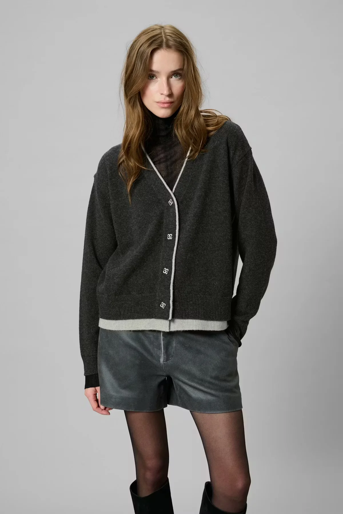 My Essential Wardrobe MWTracy Knit Cardigan Dark Grey Melange - Image 4