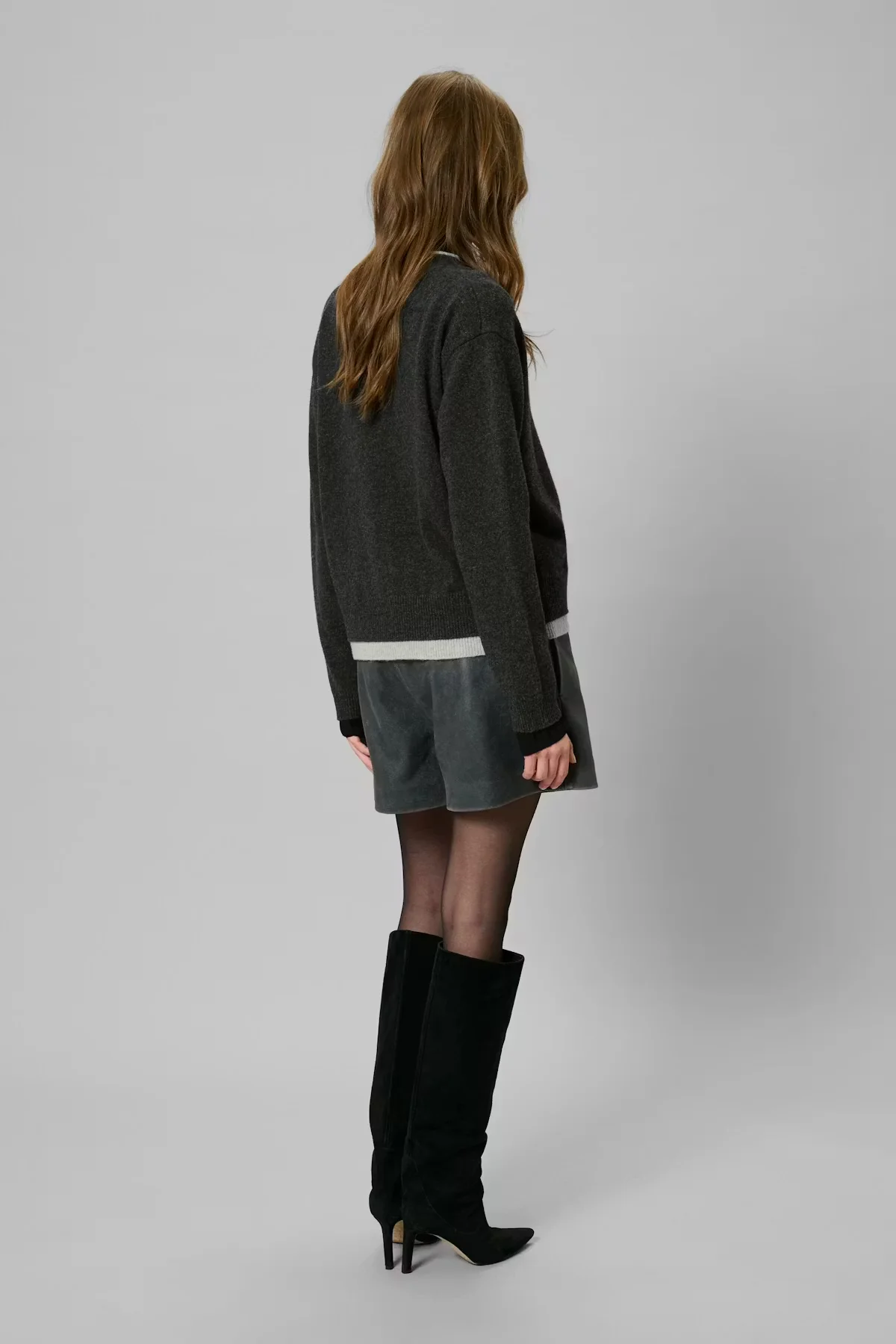 My Essential Wardrobe MWTracy Knit Cardigan Dark Grey Melange - Image 6