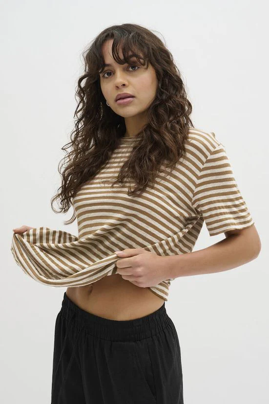 My Essential Wardrobe LisaMW Striped Tee Dijon Striped Brown - Image 3