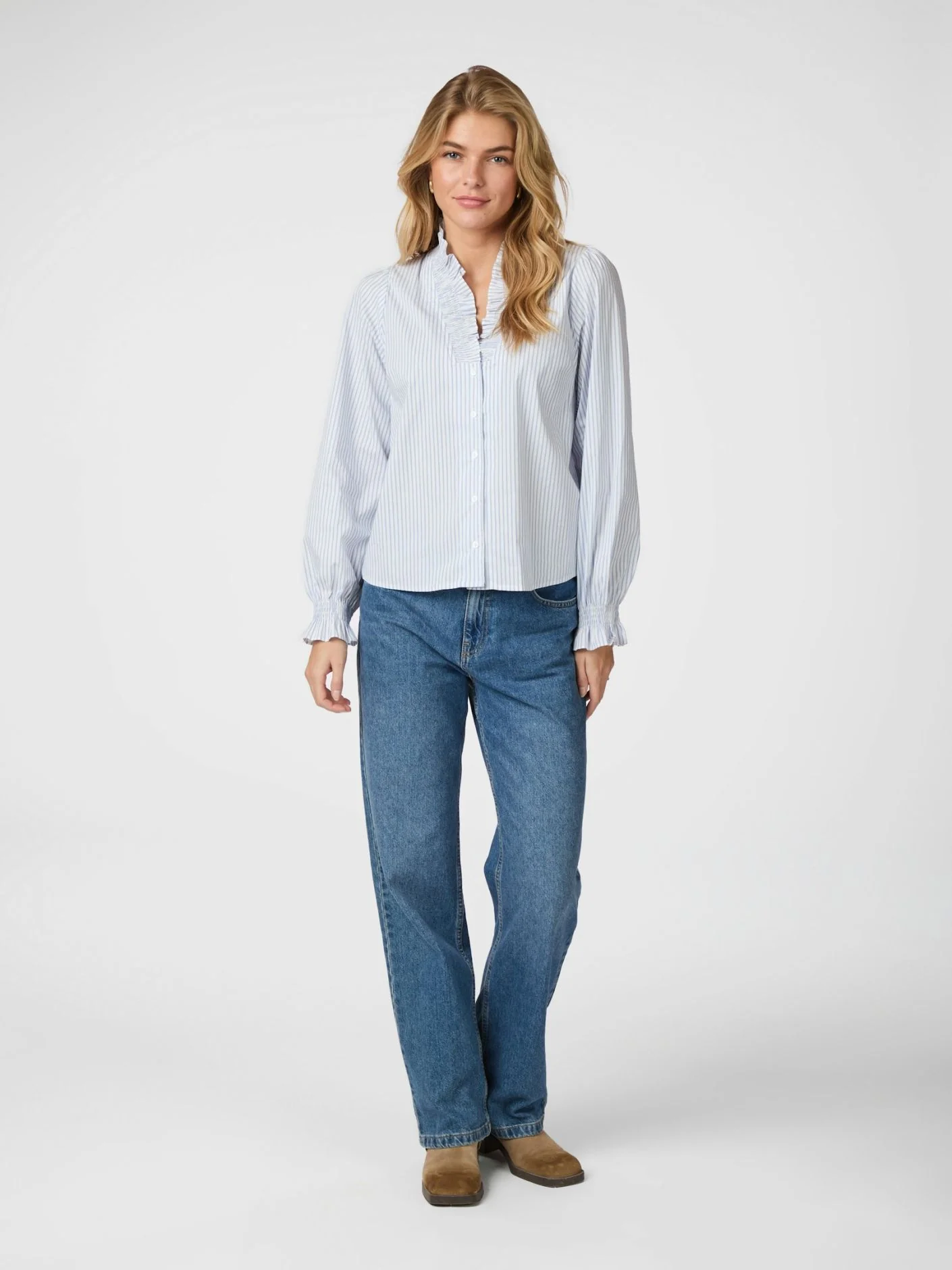 Neo Noir Brielle Stripe Shirt White Light Blue - Image 3