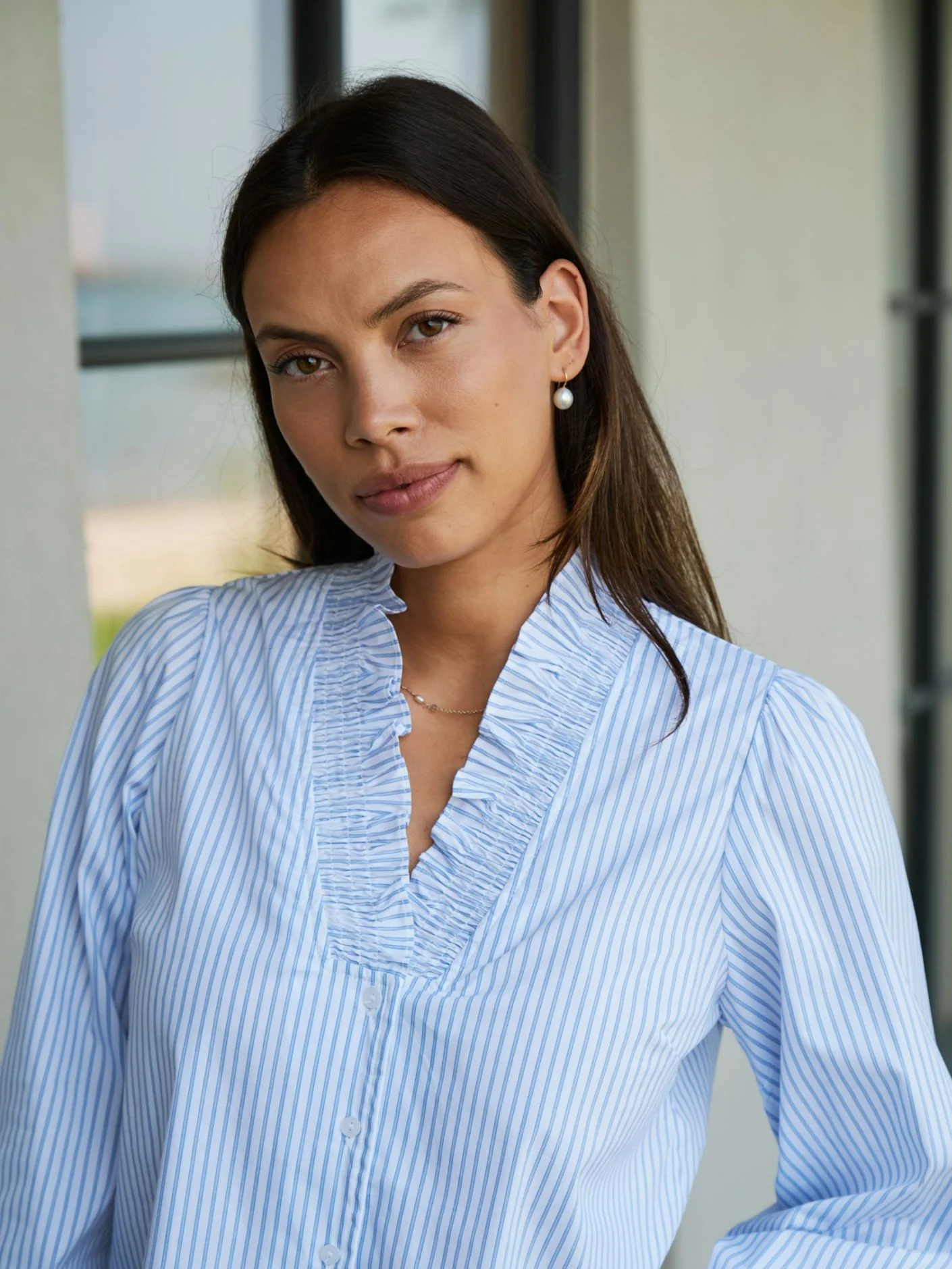 Neo Noir Brielle Stripe Shirt White Light Blue - Image 5