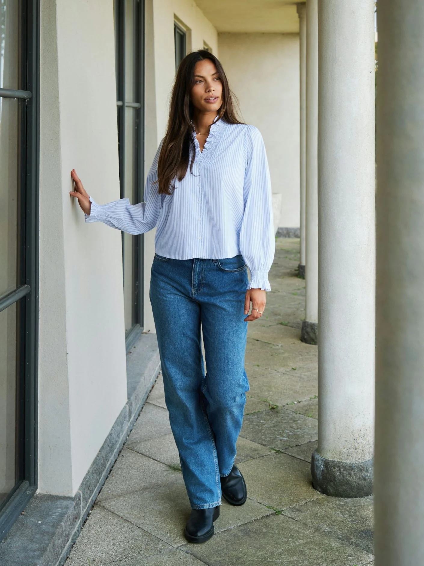 Neo Noir Brielle Stripe Shirt White Light Blue - Image 6