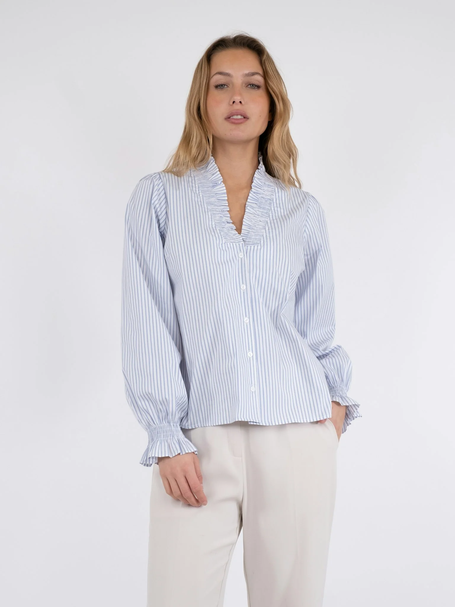 Neo Noir Brielle Stripe Shirt White Light Blue - Image 8