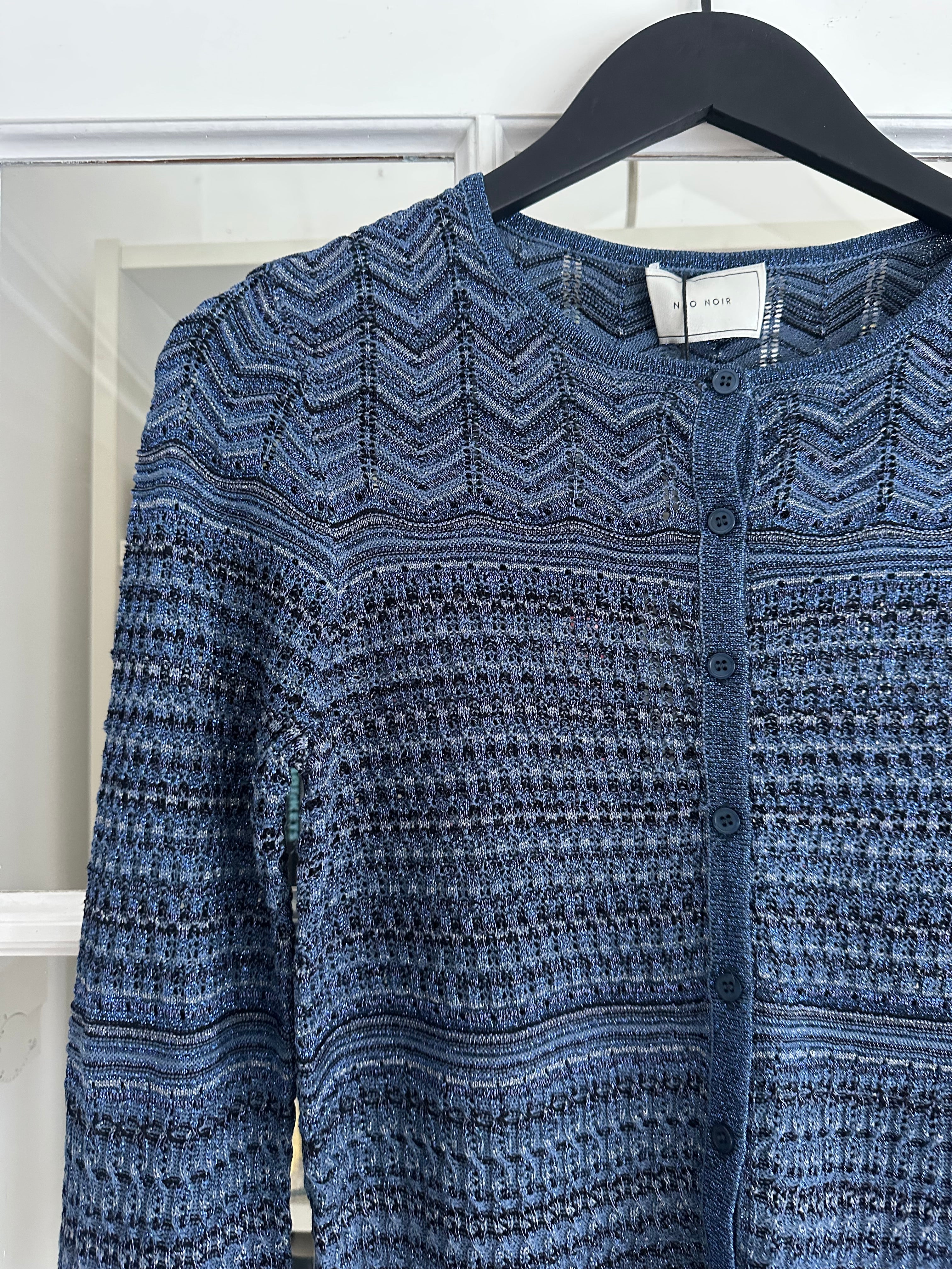 Neo Noir Gini Chevron Knit Cardigan Navy - Image 5