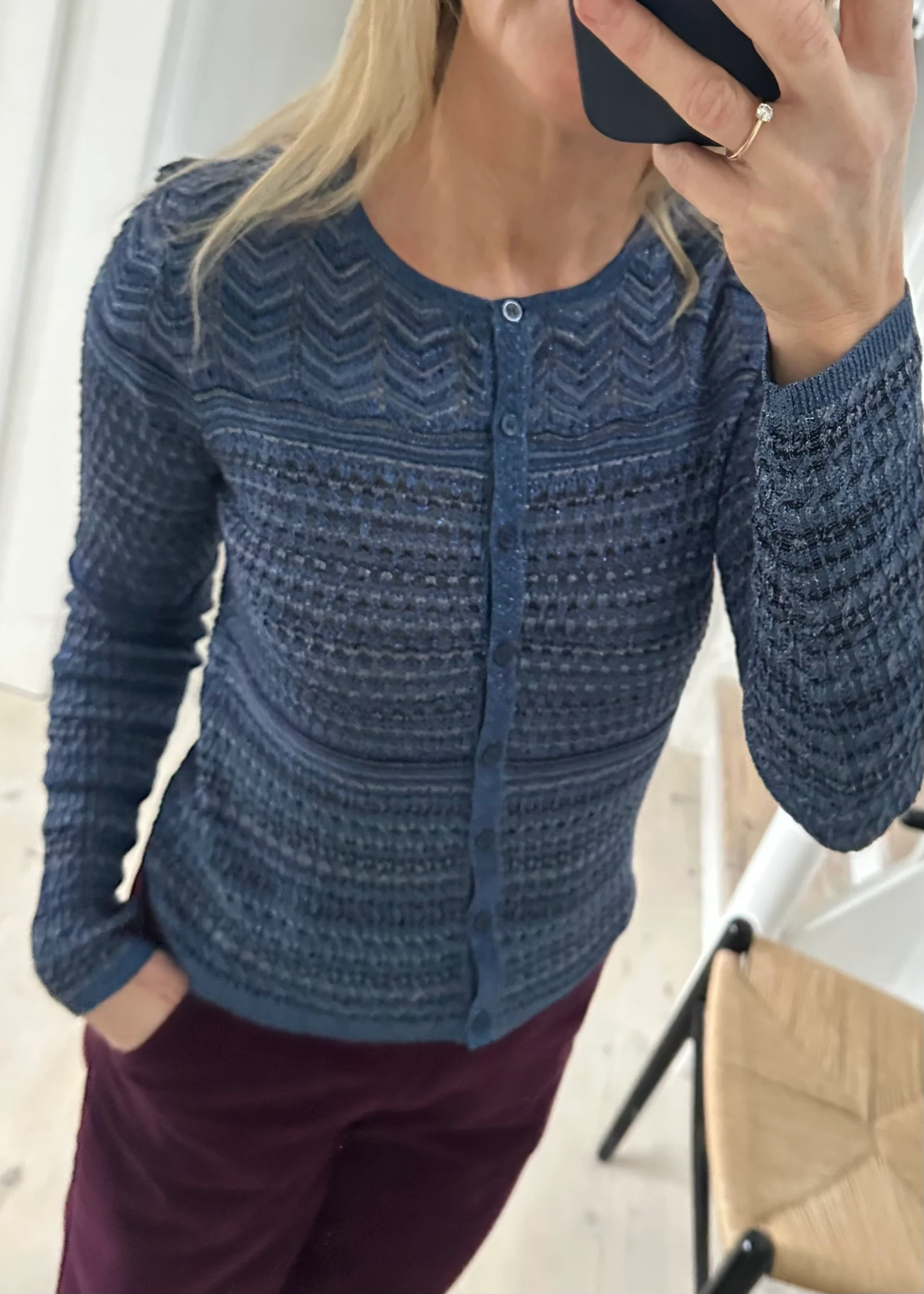 Neo Noir Gini Chevron Knit Cardigan Navy - Image 6